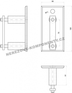 Seitenverankerung des Pfostens 40x40 mm - 2x Schraube + eckige Platte