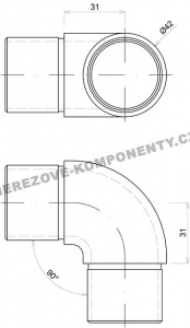 Verbinder des Edelstahlhandlaufs 42,4 mm - 90 Grad (Ellbogen)