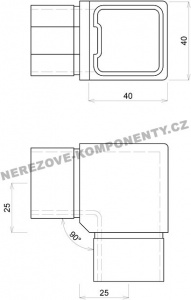 Verbinder des Edelstahlhandlaufs 40x40 mm - 90 Grad