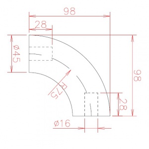 Verbinder des Holzhandlaufs 45 mm 90 Grad - Eiche