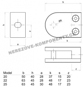 Glashalter für Geländer halbrund - MODELL 22 HS