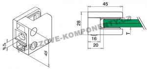 Glashalter für Geländer eckig - Modell 21 HS