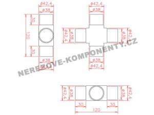 Verbinder des Edelstahlhandlaufs 42,4 mm - Kreuzförmig