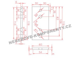 Seitenverankerung des Pfostens 42,4 mm - 2x Schraube + eckige Platte